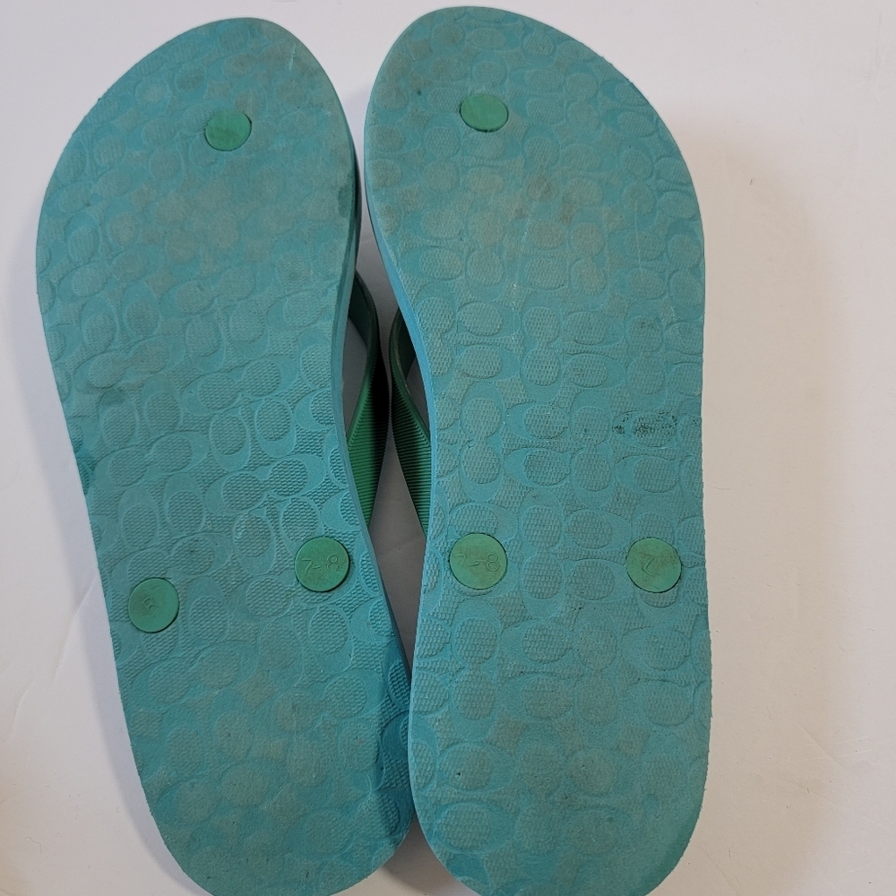 Coach Blue Polkadot Thong Sandals Size 7-8 Beachy Resort Casual Quite Luxury - Picture 9 of 11
